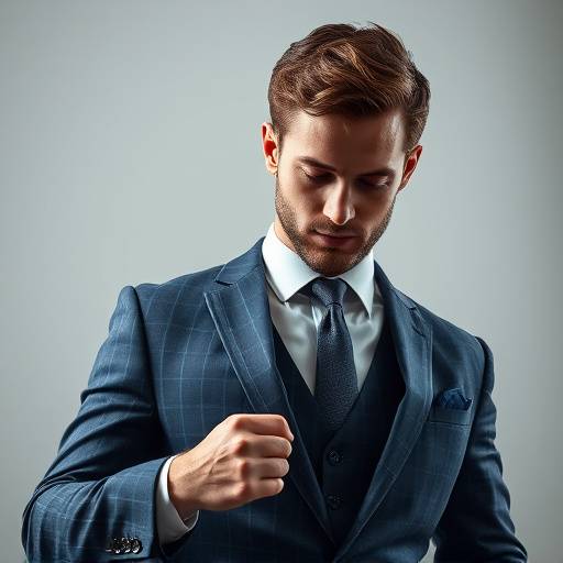 Elias Thorne, founder of Executive Tailors, carefully inspecting a suit fabric.